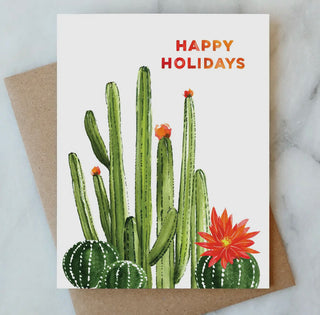 Happy Holidays Blooming Cactus Greetings Card | Holiday Card