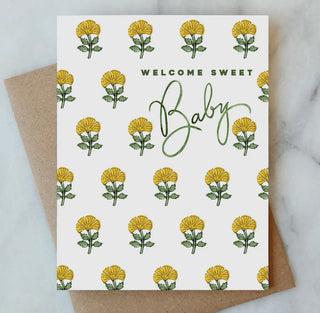 Yellow Floral Baby Greeting Card | New Mom Baby Card