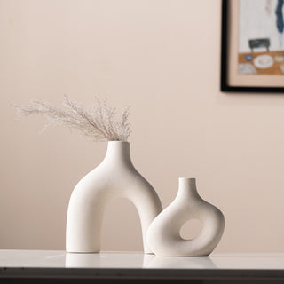 Kimisty Ceramic Off White Nordic Vase Set 2, Pampas Vases